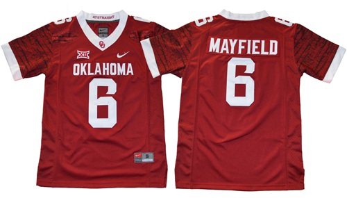 Sooners #6 Baker Mayfield Red New XII Stitched Youth NCAA Jersey - Click Image to Close
